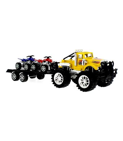 Coche-Crusher-Amarillo-con-Remolque-y-Quads